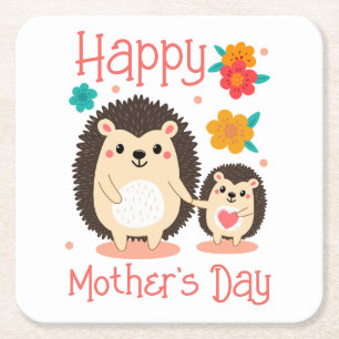 Porta-copo De Papel Quadrado Feliz Dia de as mães Mãe E Bebê Hedgehog