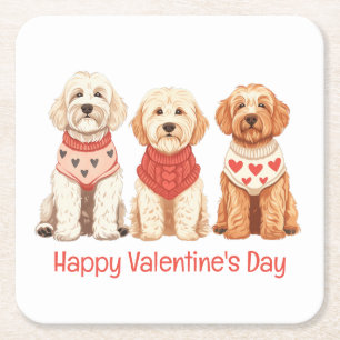 Porta-copo De Papel Quadrado Feliz Dia dos Namorados Cachorros Dourados