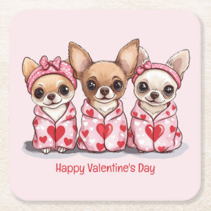 Porta-copo De Papel Quadrado Feliz Dia dos Namorados Chihuahua Dogs