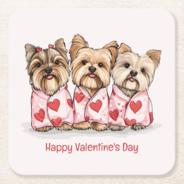 Porta-copo De Papel Quadrado Feliz Dia dos Namorados Yorkshire Terrier Dogs