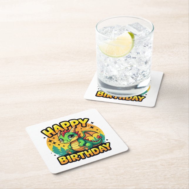 Porta-copo De Papel Quadrado Feliz Dragão de Aniversário (Insitu)