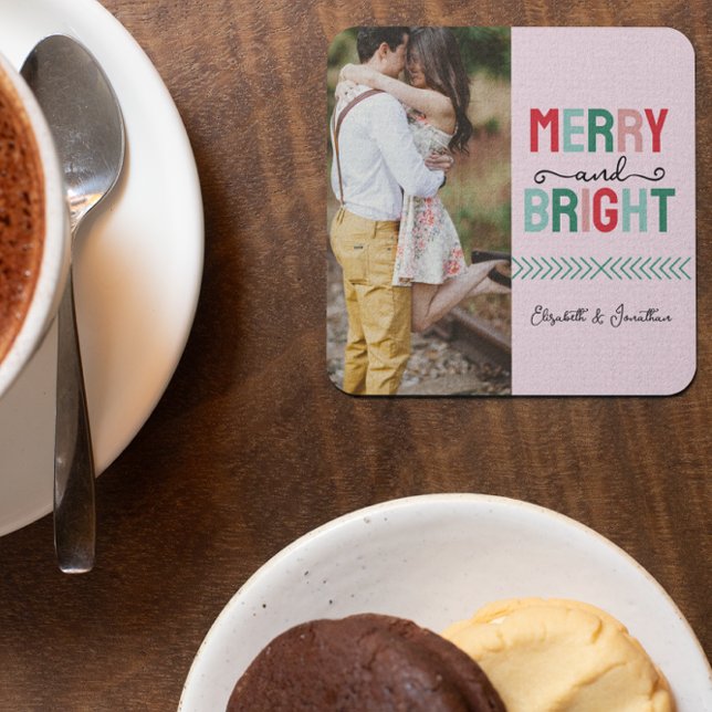 Porta-copo De Papel Quadrado Feliz e Natal brilhante (Criador carregado)