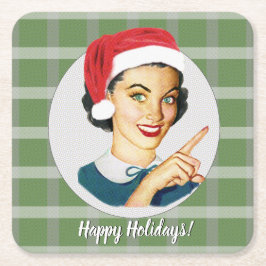 Porta-copo De Papel Quadrado Feliz Feriados! Xadrez Verde