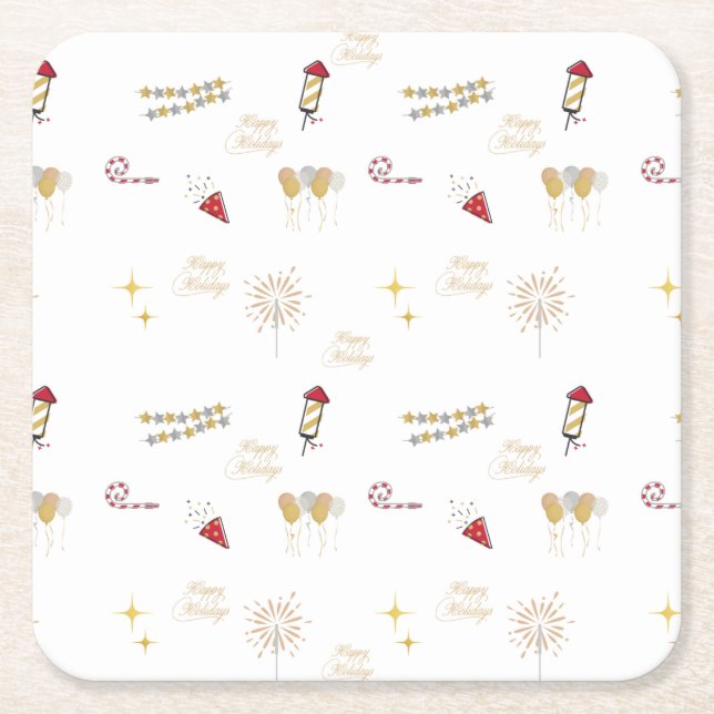 Porta-copo De Papel Quadrado Feliz Férias (Frente)