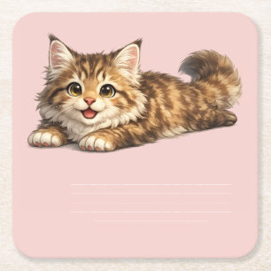 Porta-copo De Papel Quadrado Feliz gato Maine Coon Design de Vibrações Positiva