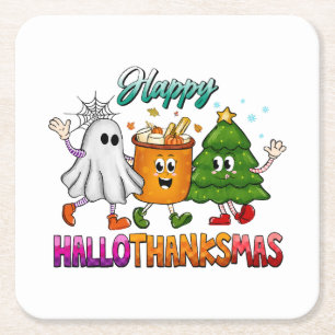 Porta-copo De Papel Quadrado Feliz Hallothanksmas