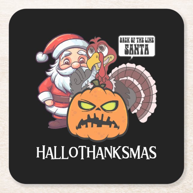 Porta-copo De Papel Quadrado Feliz Hallothanksmas (Frente)