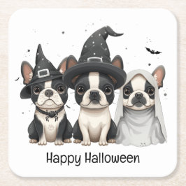 Porta-copo De Papel Quadrado Feliz Halloween Boston Terrier Dogs