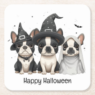 Porta-copo De Papel Quadrado Feliz Halloween Boston Terrier Dogs