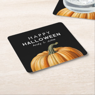 Porta-copo De Papel Quadrado Feliz Halloween com grande abóbora