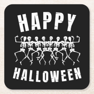 PORTA-COPO DE PAPEL QUADRADO FELIZ HALLOWEEN DANÇANDO ESQUELETÕES