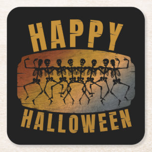 PORTA-COPO DE PAPEL QUADRADO FELIZ HALLOWEEN ESQUELETO DANÇANTE