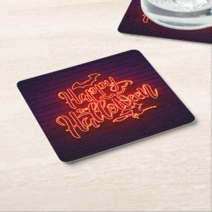 Porta-copo De Papel Quadrado Feliz Halloween Neon Look Witch Bat Brick Party
