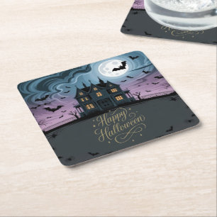 Porta-copo De Papel Quadrado Feliz Halloween, Portas copos de casas assombradas