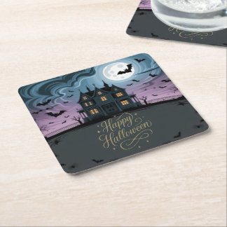 Porta-copo De Papel Quadrado Feliz Halloween, Portas copos de casas assombradas