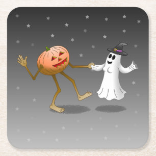 Porta-copo De Papel Quadrado Feliz Halloween Pumpkin e Ghost