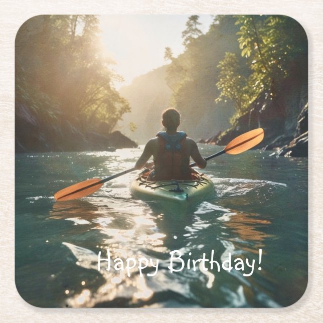 Porta-copo De Papel Quadrado Feliz Kayaking (Frente)