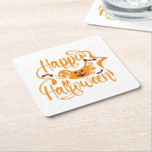 Porta-copo De Papel Quadrado Feliz morcego de Halloween jack ou lanterna