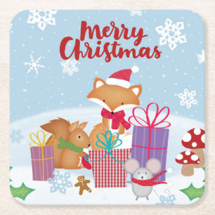 Porta-copo De Papel Quadrado Feliz Natal