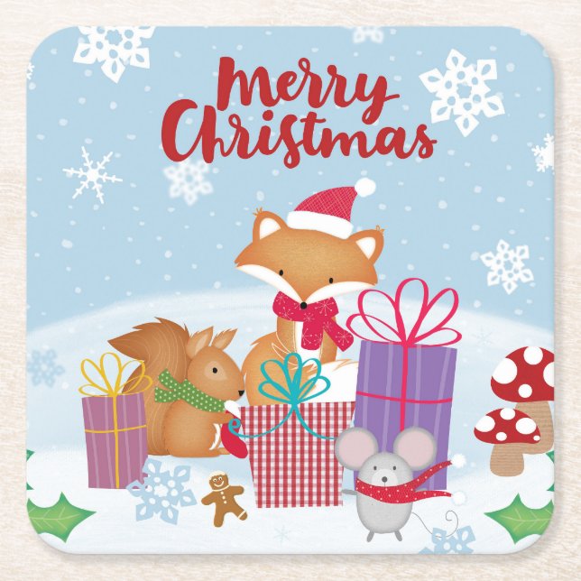 Porta-copo De Papel Quadrado Feliz Natal (Frente)