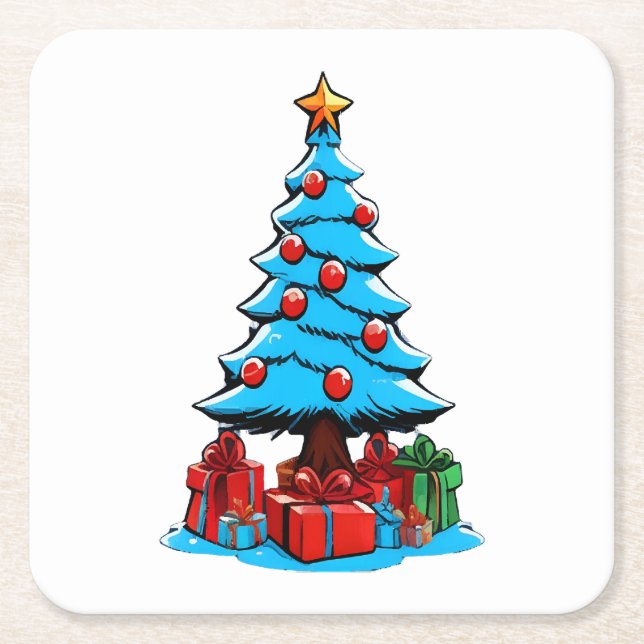 Porta-copo De Papel Quadrado Feliz Natal 3D (Frente)