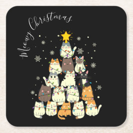 Porta-copo De Papel Quadrado Feliz Natal Árvore de Gatos
