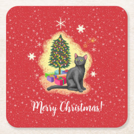 Porta-copo De Papel Quadrado Feliz Natal Cat