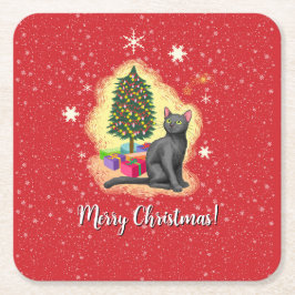 Porta-copo De Papel Quadrado Feliz Natal Cat