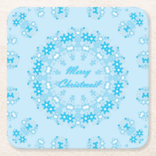 Porta-copo De Papel Quadrado Feliz Natal com floco de neve azul-de-inverno