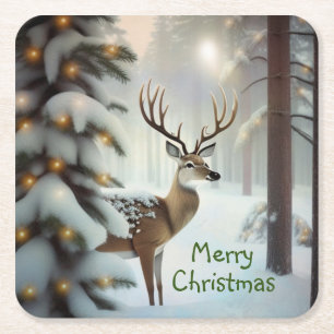 Porta-copo De Papel Quadrado Feliz Natal Deer