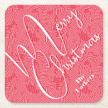 Porta-copo De Papel Quadrado Feliz Natal Férias<br><div class="desc">Feliz em um roteiro branco em um padrão de rabiscos e pontos brancos,  essas portas copos de papel vermelho são perfeitas para usar em sua casa nos feriados ou dar como presente. CORRESPONDENDO a itens na nossa loja.</div>