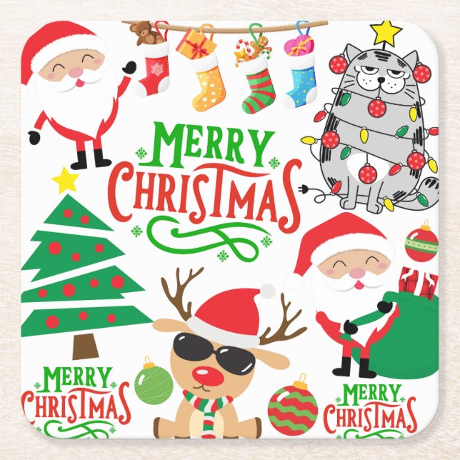 Porta-copo De Papel Quadrado Feliz Natal Festivity (Frente)