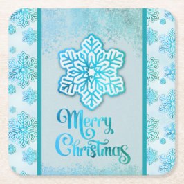 Porta-copo De Papel Quadrado Feliz Natal Flocos de Neve Iridescentes Azul