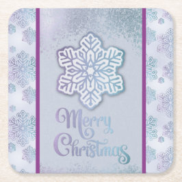 Porta-copo De Papel Quadrado Feliz Natal Flocos de Neve Iridescentes Azul Roxo