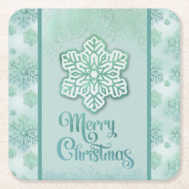 Porta-copo De Papel Quadrado Feliz Natal Flocos de Neve Iridescentes Verde