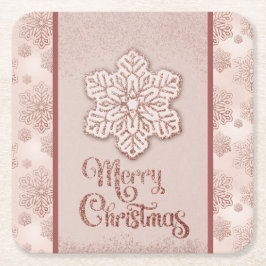 Porta-copo De Papel Quadrado Feliz Natal Flocos de Neve Rosa Dourado Rosa