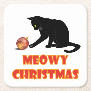 Porta-copo De Papel Quadrado Feliz Natal Gato Engraçado