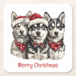 Porta-copo De Papel Quadrado Feliz Natal Huskies