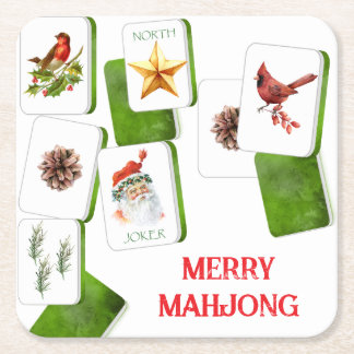 Porta-copo De Papel Quadrado Feliz Natal Mahjong Tiles