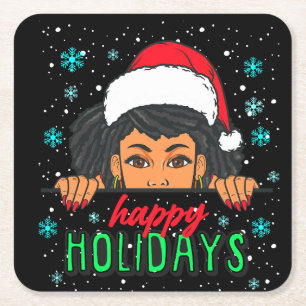 Porta-copo De Papel Quadrado Feliz Natal melanina Natal Negra Magia