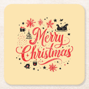 Porta-copo De Papel Quadrado Feliz Natal Moderno Design Vermelho e Branco