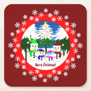 Porta-copo De Papel Quadrado Feliz Natal! Portas copos de Papel da Família Snow