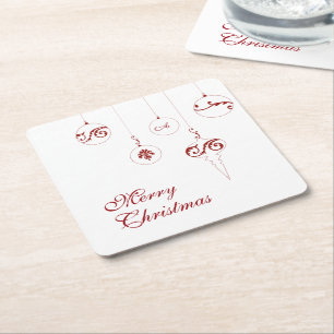 Porta-copo De Papel Quadrado Feliz Natal Red Monograma Bauble Ornaments