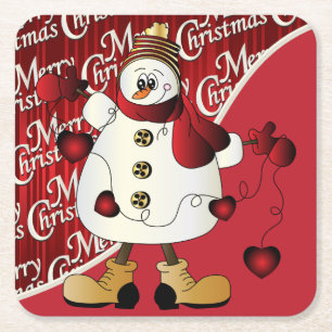 Porta-copo De Papel Quadrado Feliz Natal Red Snowman