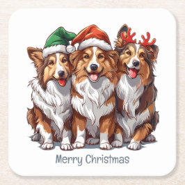 Porta-copo De Papel Quadrado Feliz Natal Shetland Sheepdog