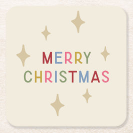 Porta-copo De Papel Quadrado Feliz Natal - Tipografia Colorida de Mod com Estre