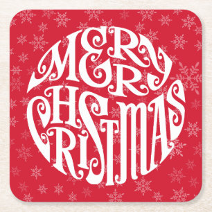 Porta-copo De Papel Quadrado Feliz Natal Tipografia Saudações Felizes