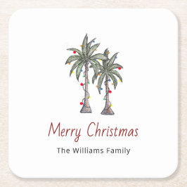 Porta-copo De Papel Quadrado Feliz Natal Tropical Palm Trees Beach