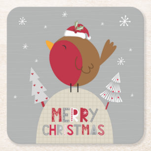 Porta-copo De Papel Quadrado Feliz Natal Whimsical Robin