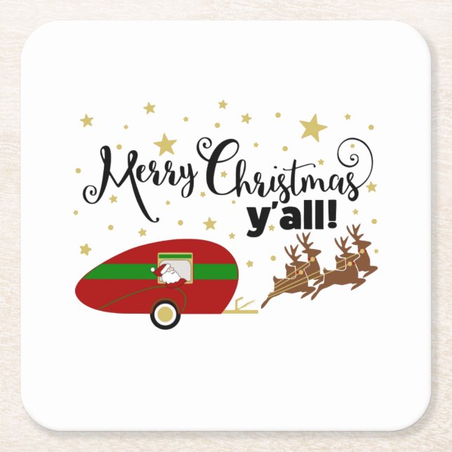 Porta-copo De Papel Quadrado Feliz Natal Y Todos Papais noeis Camper Engraçado (Frente)